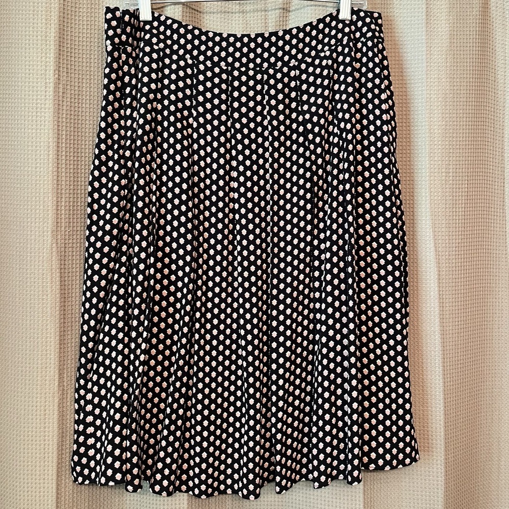 Talbots Midi Skirt Pleated A-Line High Waist Black Patterned Womens 12 Preppy - Picture 4 of 5